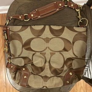 Coach Carly Shoulder Bag with Large C Print and Tan Leather Accents, Vintage Bag
